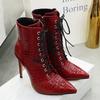 Sexy Ankle Cowboy Boots For Women Dance Shoes Fashion Snake Red White Black High Heels Lace Up Short Boot Autumn Large Size