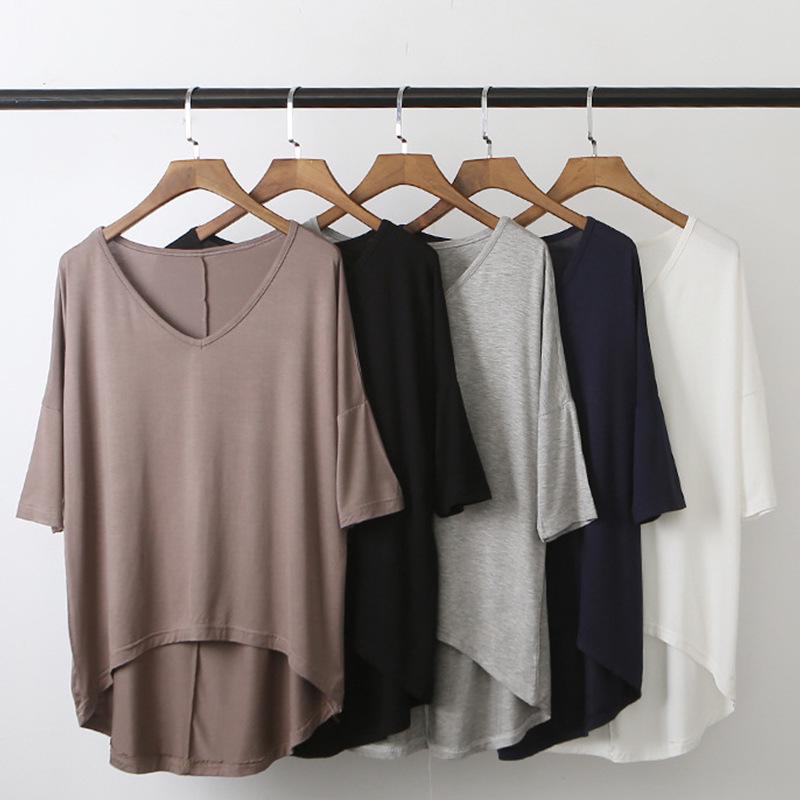 V-Neck Batwing Sleeve Women's Casual Solid T-Shirt - Spring/Summer Korean Plus Size