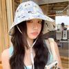 Cute and Sweet Lace-up Fisherman's Hat Children Summer Shading and Sun Protection Big Head Circumference Foldable Outdoor Outing Basin Hat Tide