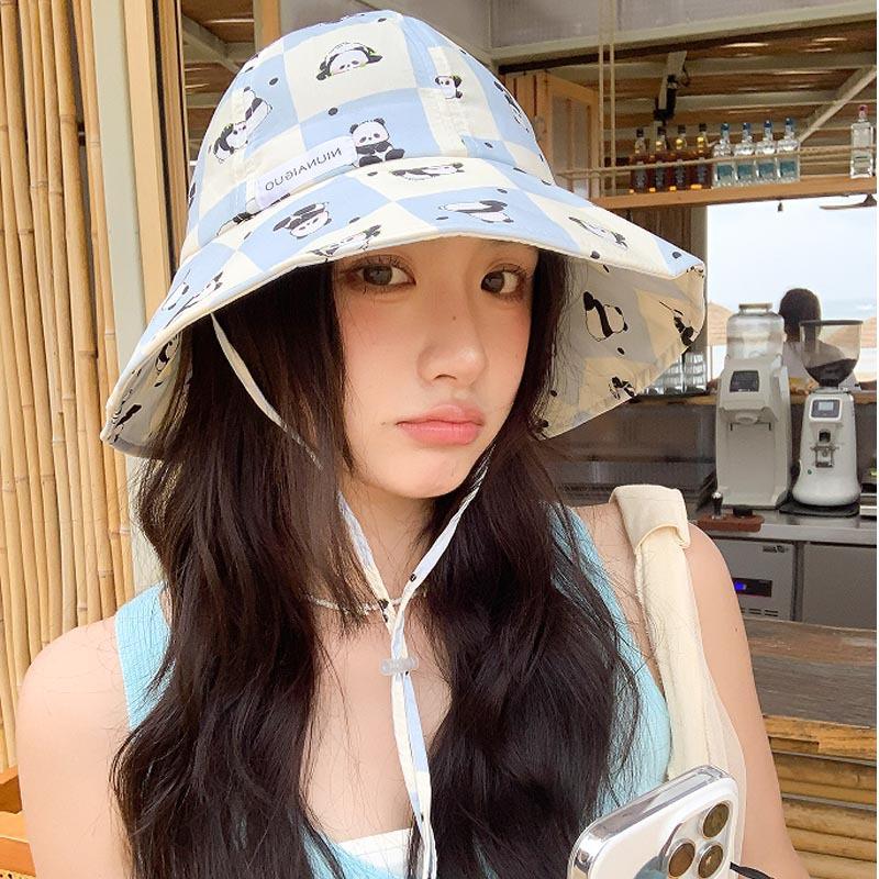 Cute and Sweet Lace-up Fisherman's Hat Children Summer Shading and Sun Protection Big Head Circumference Foldable Outdoor Outing Basin Hat Tide