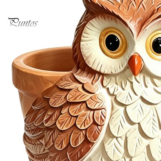 Hand Painted Owl Statue Cute Cartoon Planter, Resin Small Planter Pot, Decorative Micro Landscape Plant Pot for Succulents, Indoor Garden Balcony