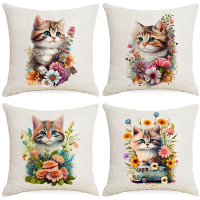 Funda de Almohada Acuarela con Estampado de Gatito Lindo para Sala de Estar en Casa, Sofá, Cojín
