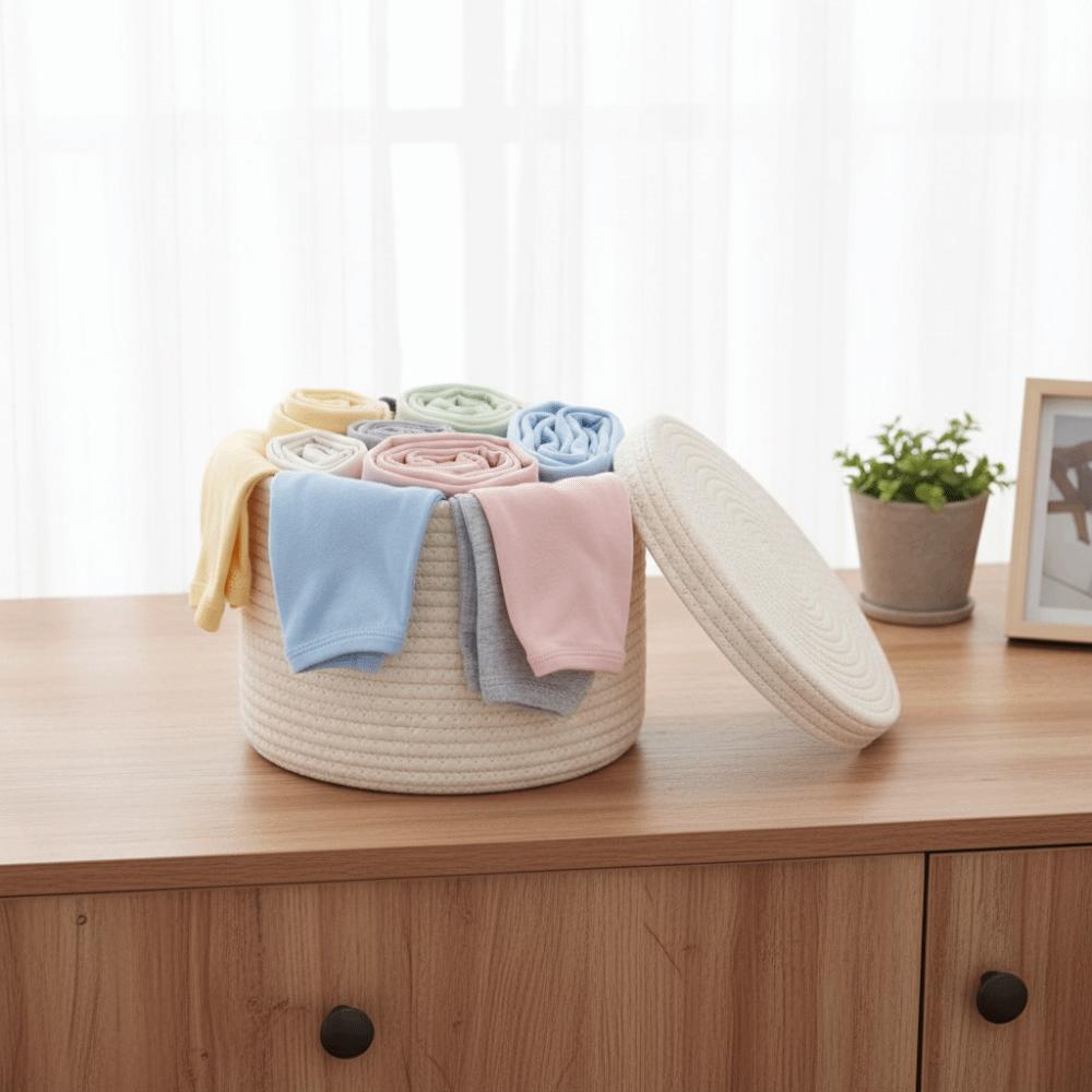 Large Capacity Storage Basket Hand Woven Desktop Organizer Cotton Thread Basket  Desktop Use