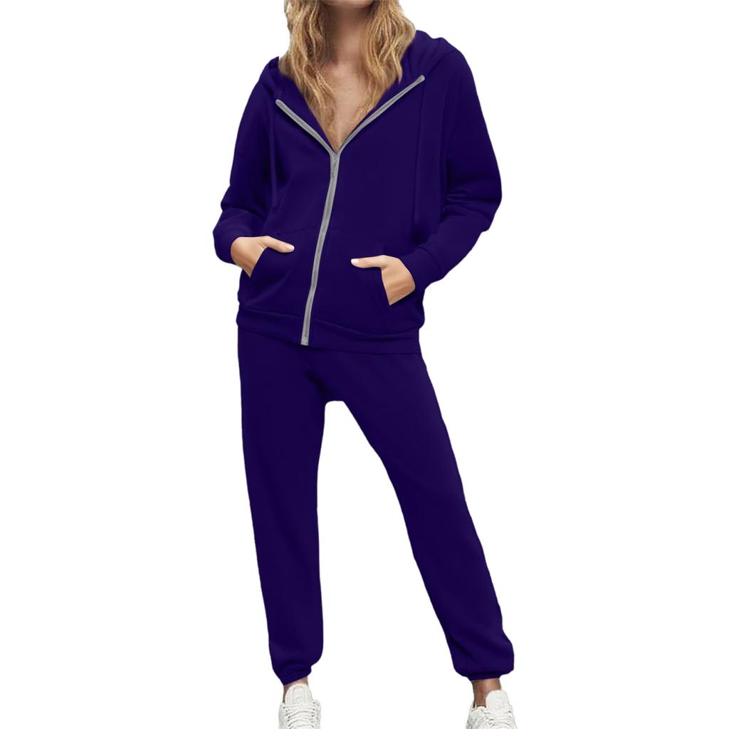 Women's 2-piece Hooded Tracksuit Set With Zip-up Casual Sweatpants And Tracksuit