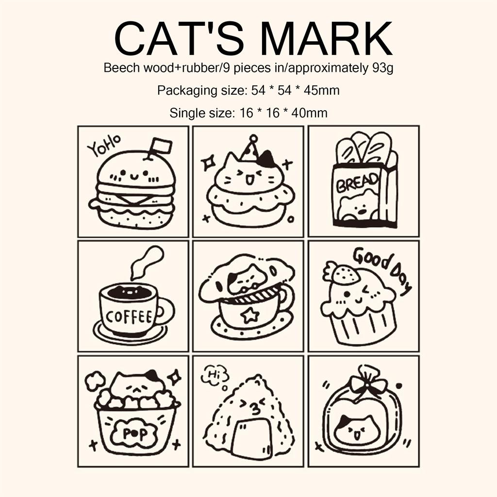 9pcs Vintage Wooden Rubber Stamps Clear Cartoon Patterns Beech Material for Paper Crafting Letters Diary Greeting Cards
