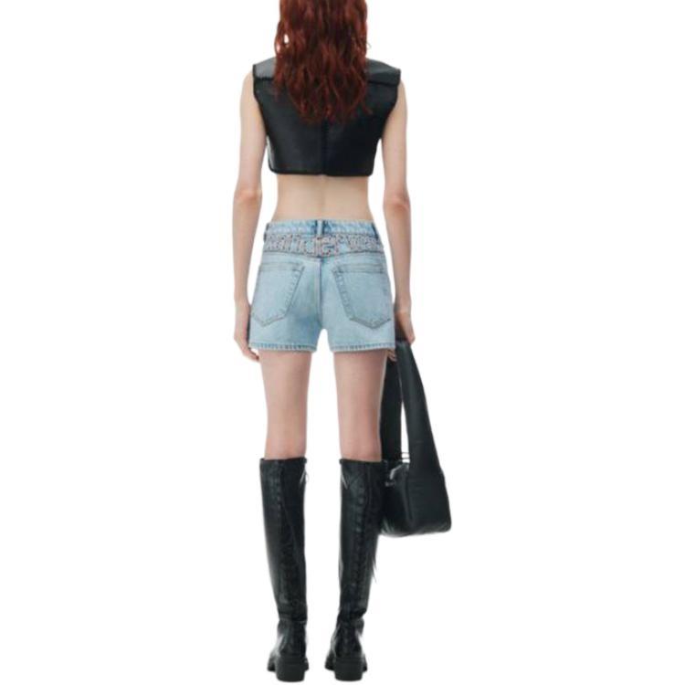 Alexander Wang Logo Cut Out High Waisted Denim Shorts Women's 4DC2244304453
