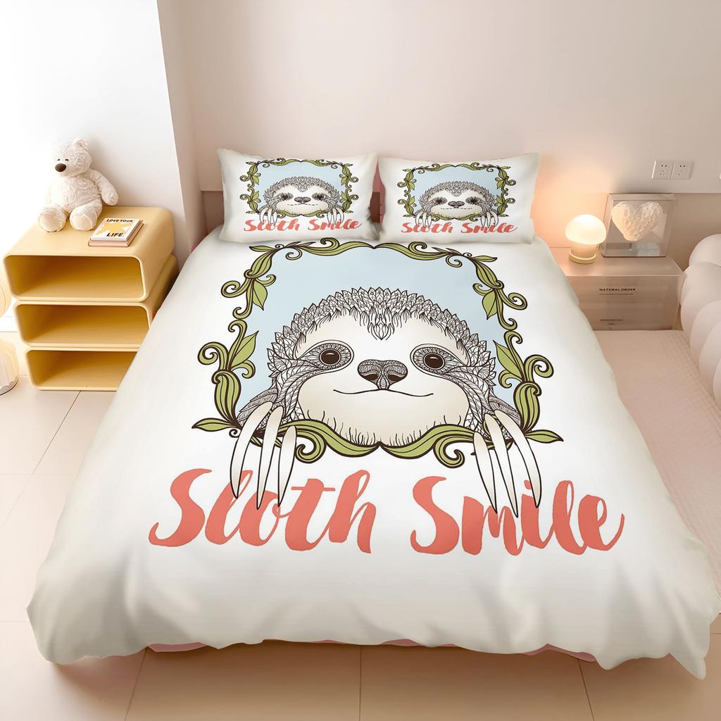 Sloth Bed Linen 135 x 200 cm Cartoon Animal Sloth Duvet Cover Microfibre Printed Bedding Sets Duvet Cover with Zip