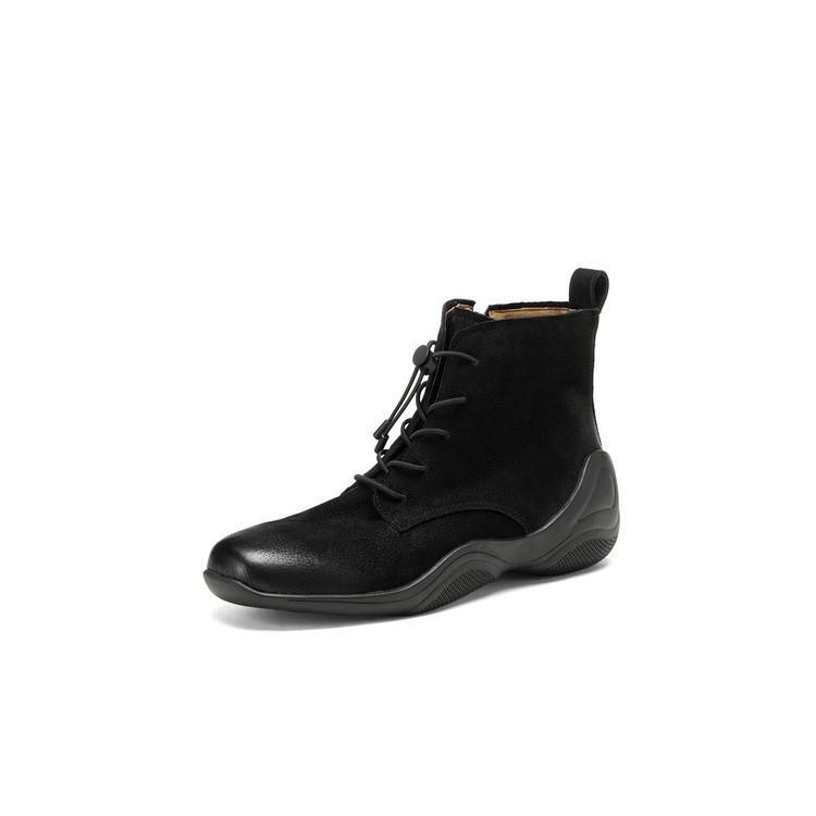 Retro Leather Square Head Inner Height Increase Martin Boots Women's 2025 Autumn and Winter New Fashion Color Polishing Comfortable Ankle Short Boots