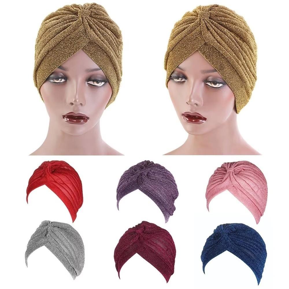 New Shiny Hijab Caps Elastic Wrap Style Islamic Headband Soft Polyester Breathable Head Cover Women Headwear