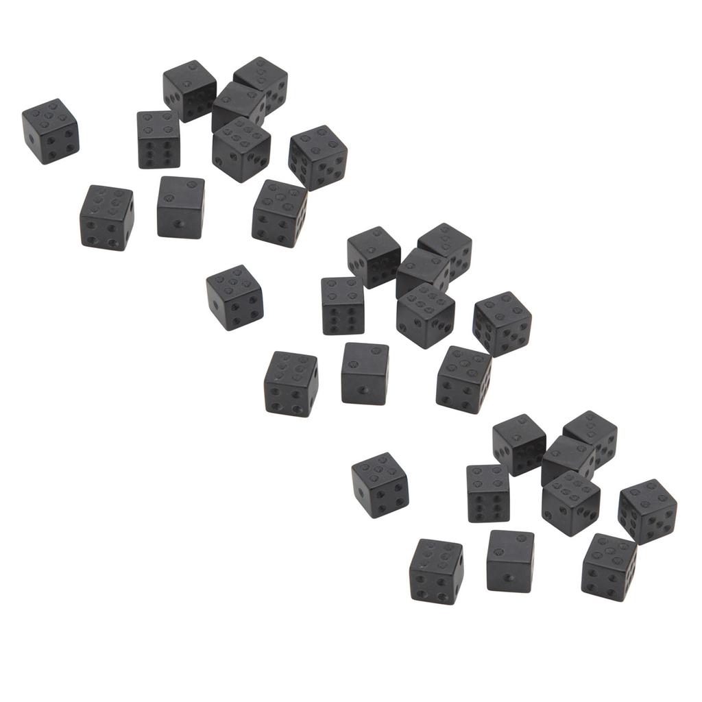 30Pcs Hexahedral Dice Right Angle Pure Black Plastic for Classroom Board Game Party Favor Fun