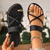 Fashion Ring Toe Gold Flat Sandals for Women Roman Style Braided Strap Summer Slippers Woman Comfortable Non Slip Outdoor Beach Slides