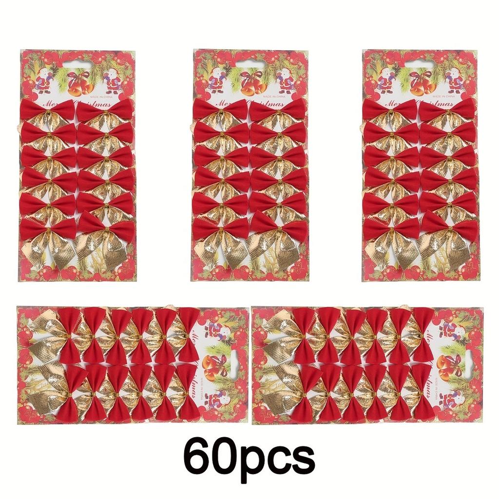 60Pcs 5.5cm Bow Christmas Decorations Xmas Tree Pendant Ornament for Home Decor Navidad New Year Party 2026 DIY Gift Accessories