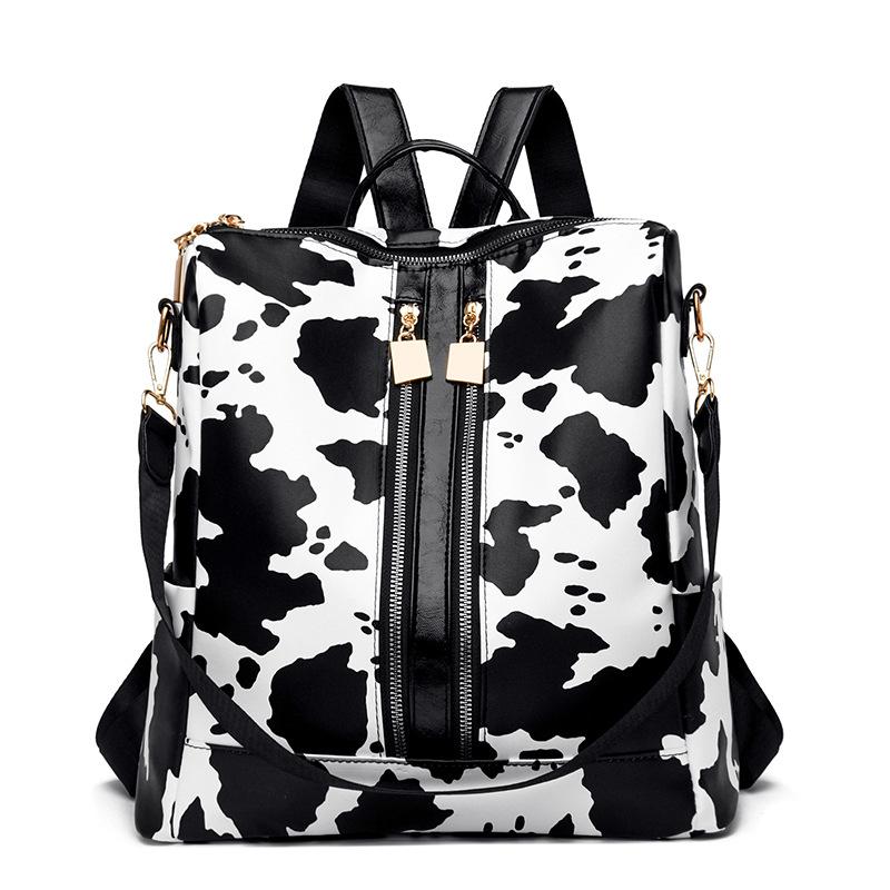 Backpack Fashion Retro Backpack Large Capacity Commuter Women'S Bag Cow Leopard Print Premium Textured Shoulder Bag