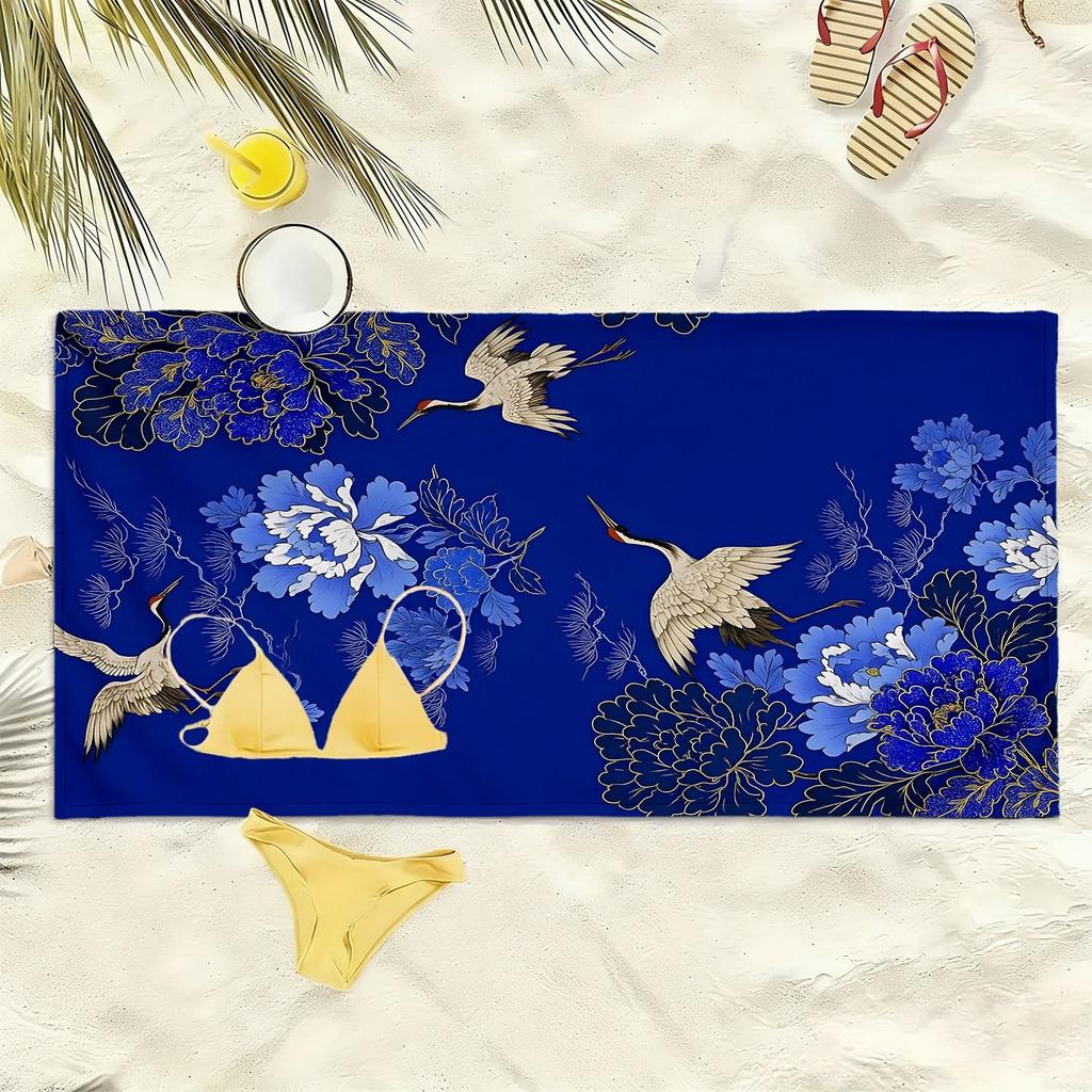Swan-blue floral pattern polyester microfiber beach towel is highly absorbent, suitable for swimming and beach outings