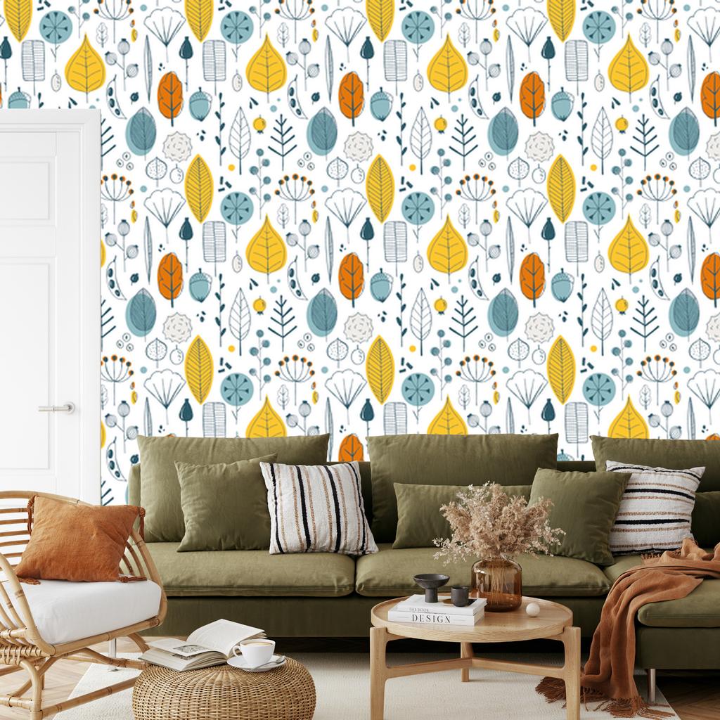 Scandinavian Leaves Wallpaper for Living Room and Bedroom 50x1000