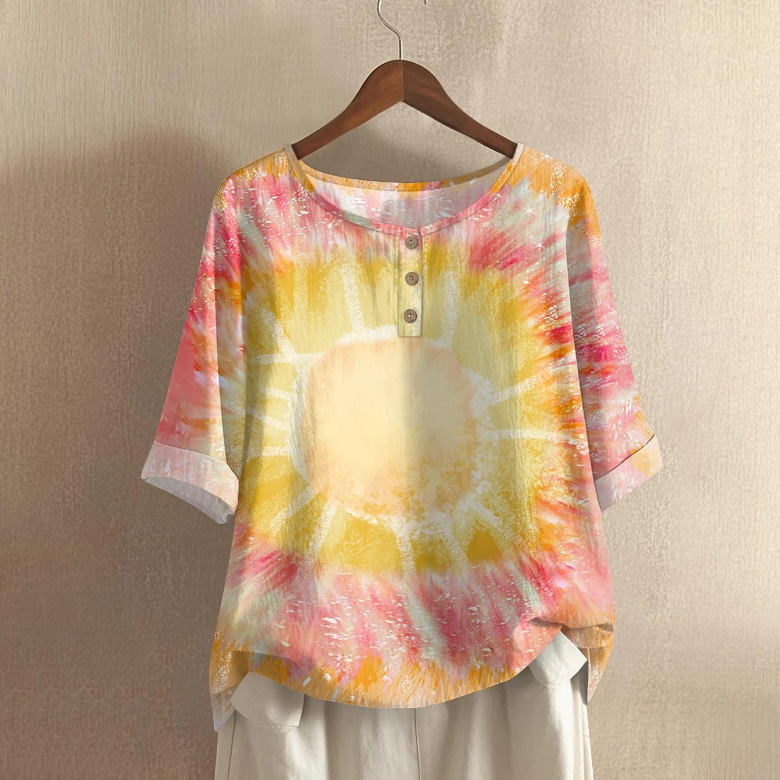 

Женская модная и повседневная рубашка с полурукавом, круглым вырезом и принтом, блузка, топ L