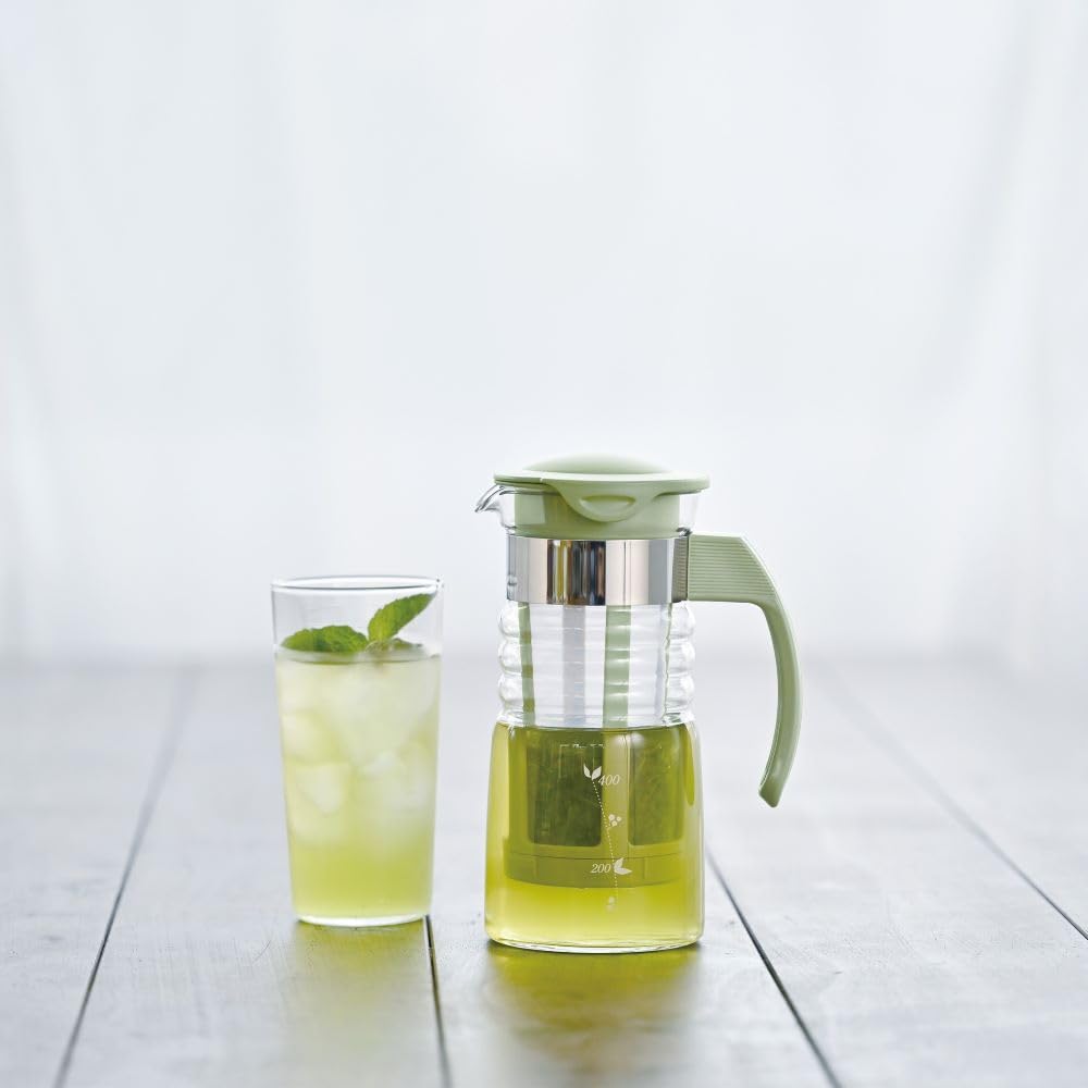 HARIO Mini Cold Brew Tea Pot with Basket Net Practical Capacity 700ml Smoky Green Heat Resistant Glass Hot Safe Cold Water Bottle Made In Japan