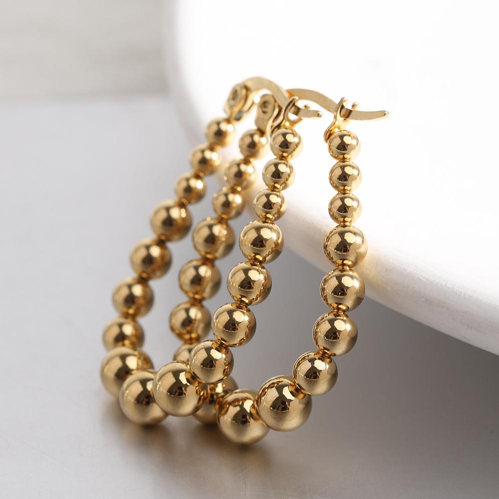 23MM Stainless Steel U-Shaped Steel Ball Earrings - 18K Gold Women's Fashionable Versatile Ear Ornaments