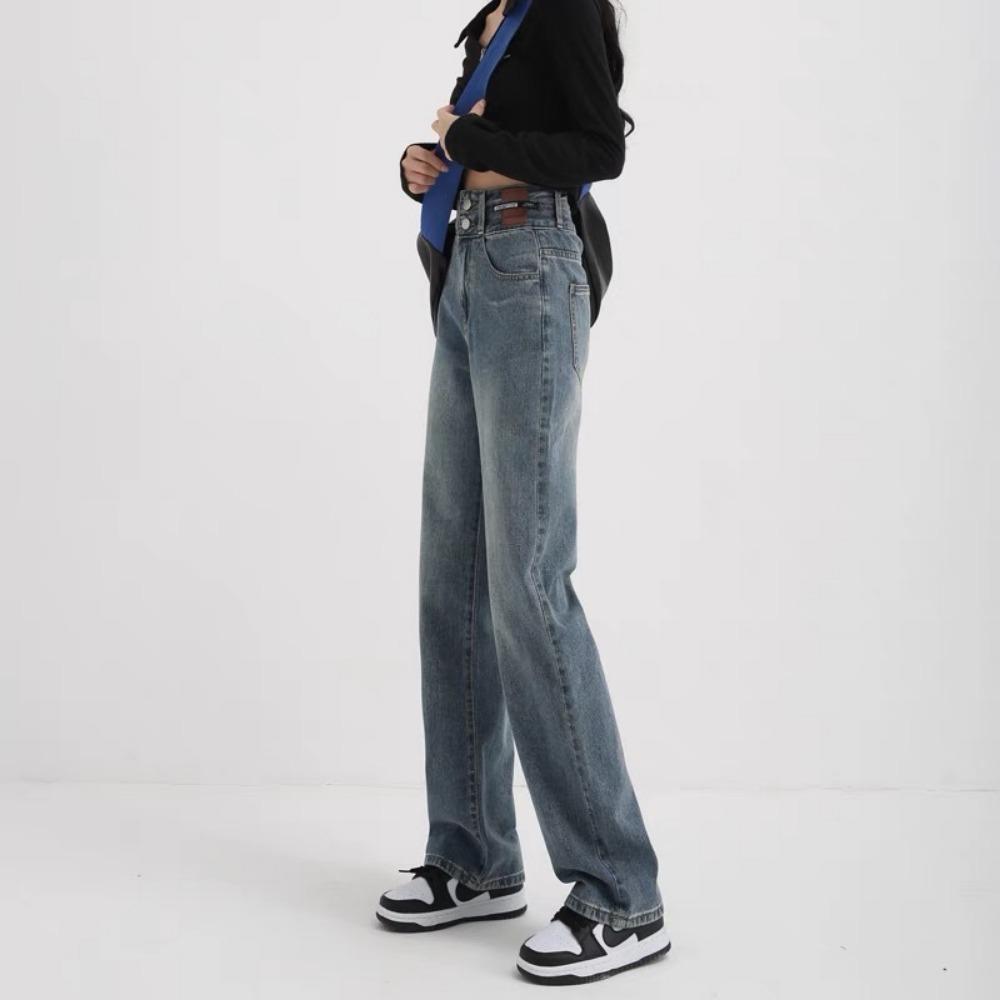 Retro Hong Kong style straight jeans women's spring and summer new high waist loose and thin wide leg drape trousers trend