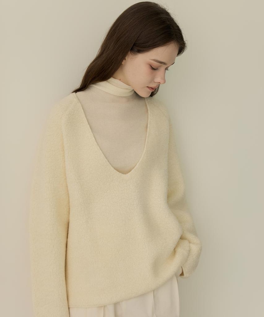 ELLIOTI V-Neck Wool Boucle Sweater_3Color