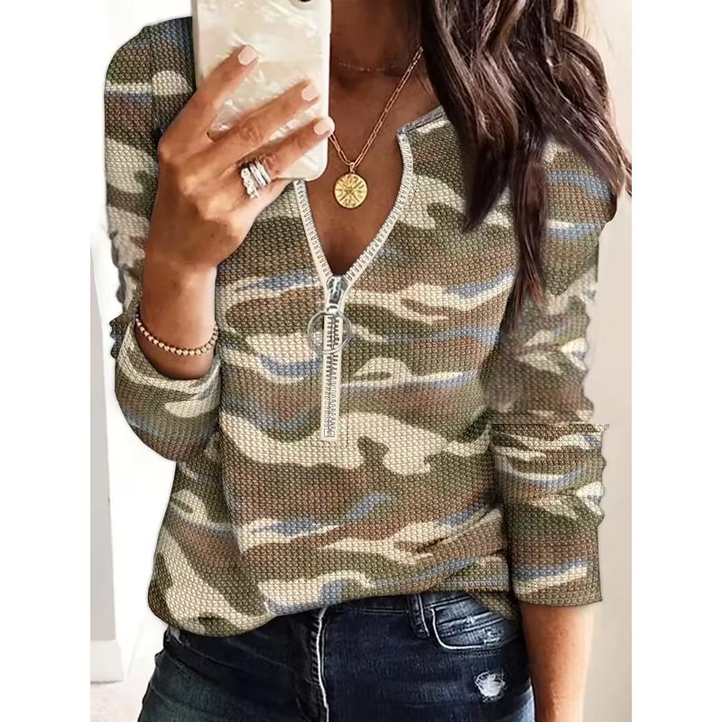 

JKASHDK Women s Fashion Casual Spring Autumn Colour Block Print Long Sleeve V-Neck Blouses & Shirts XXL зелений