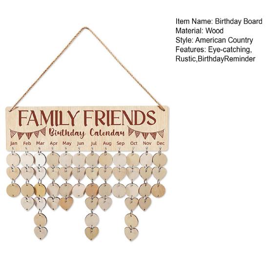 Calendario da Parete Promemoria Compleanni Famiglia in Legno Fai da Te Tracciatore Compleanni Targhetta con 50 Etichette Regalo per la Mamma