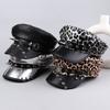 Spider Hoop Riveted Flat Top Cap Spice Girl Style PU Leather Captain Caps New Newsboy Hat