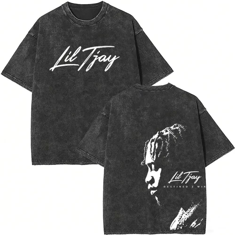 Summer Fashion Oversized Hip Hop T Shirt Washed Vintage Rapper Lil Tjay Face Graphic Tshirt Destined Win Album Merch Tshirts M