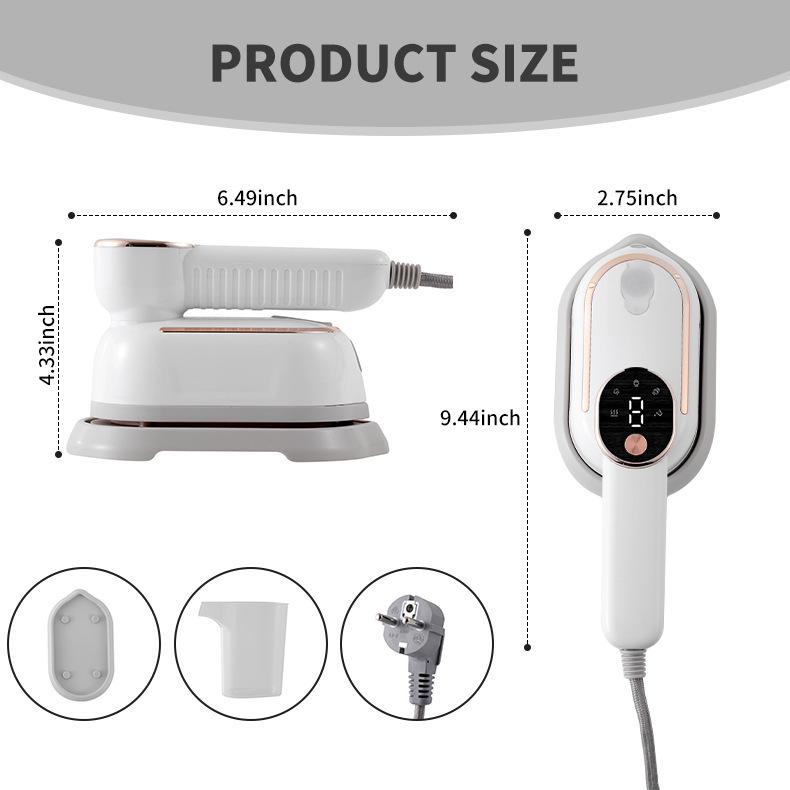 Compact Handheld Garment Steamer with Digital Display and Rotating Folding Feature EU 220V (logo-free)
