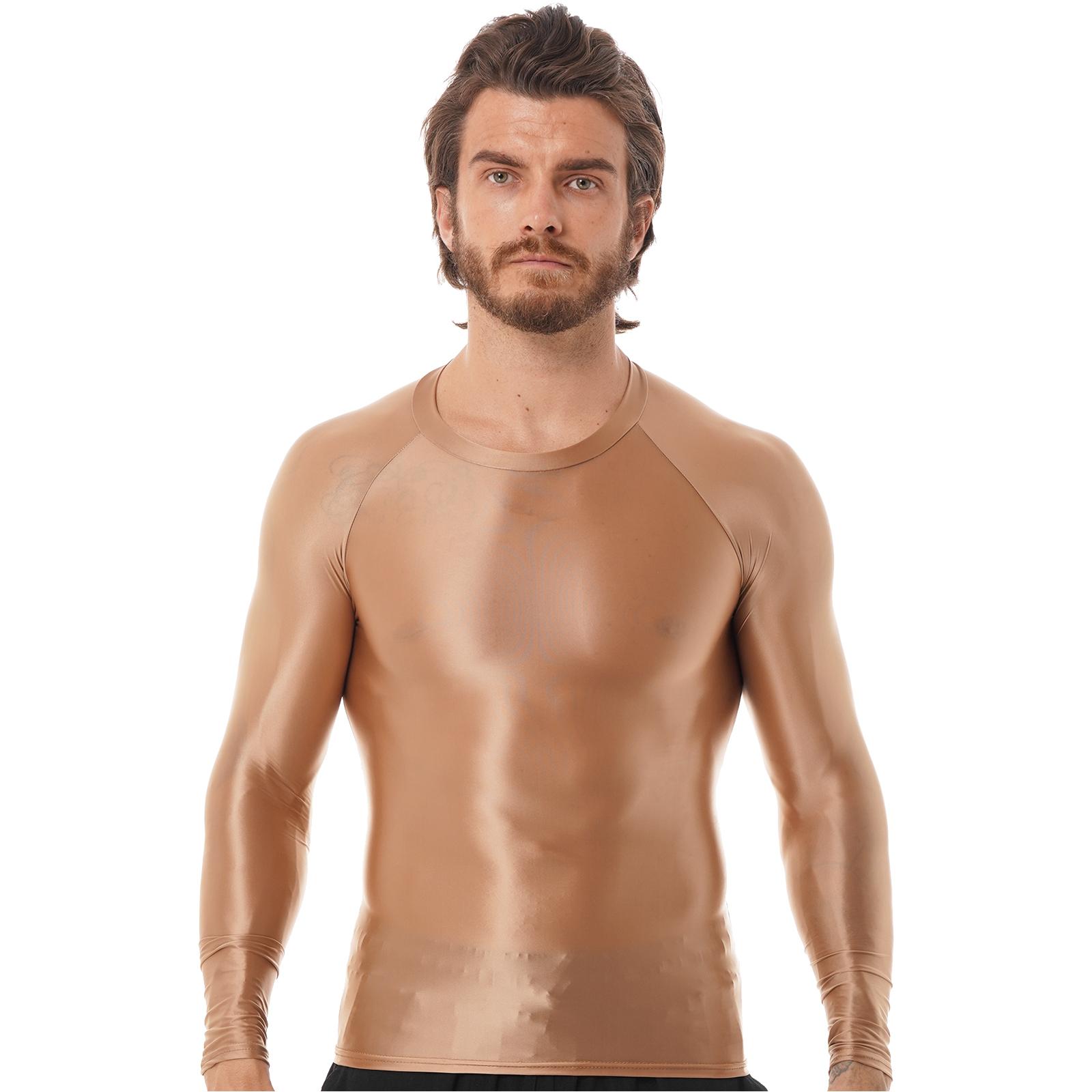 

Чоловіча футболка з круглим вирізом та довгим рукавом однотонна приталена спортивний одяг для залу XL кавовий