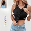 Women's Summer Solid Color Round Neck Tank Top with Built-in Bra, Sexy Slim Fit Base Layer Outer Wear Casual Top