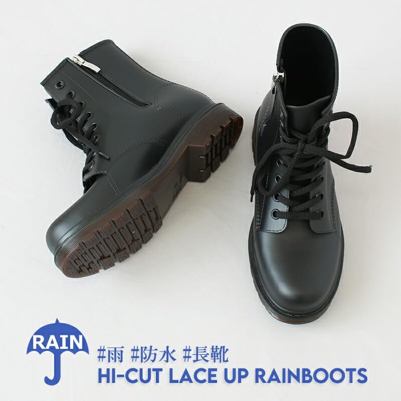 Room Nine Fully Waterproof Rubber Rain Boots with Side Track Lock Korean Perfect for and Black Size M Women's Zipper, Sole, Lace-Up, Design, Snow,