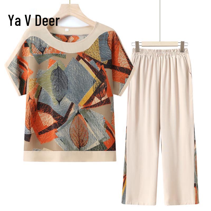 Yalu Women s Loose Fit Summer T-Shirt Two-Piece Set 2XL