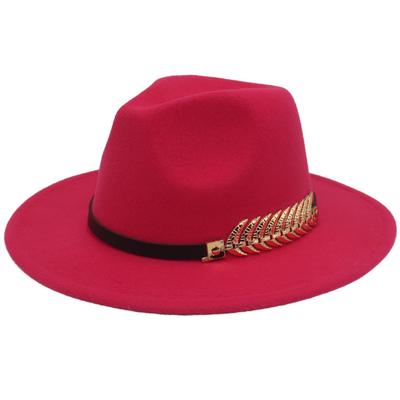 Top Hat Men'S Golden Fishbone Women'S Woolen Jazz Hat Big Brim Felt Hat Retro Hat