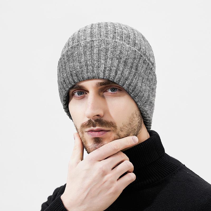 Vinterull Varm Stickad Mössa Herr Utomhus Vindtät Köldtålig Fleece Nackvärmare Tvådelad Ullmössa