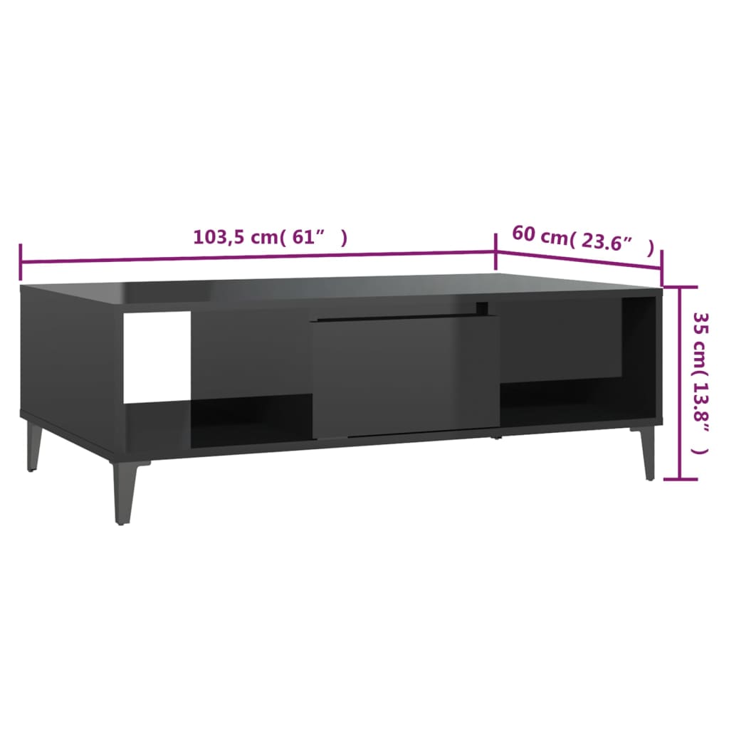  Coffee Table, Black, High Gloss, 103.5x60x35 Cm