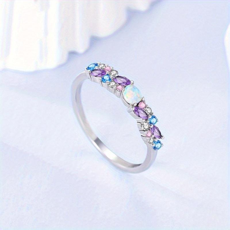 

Sparkling Colored Zirconia Ring Elegant Minimalist Design with Synthetic Cubic Zirconia Elements for Daily Wear Gift Jewelry 9