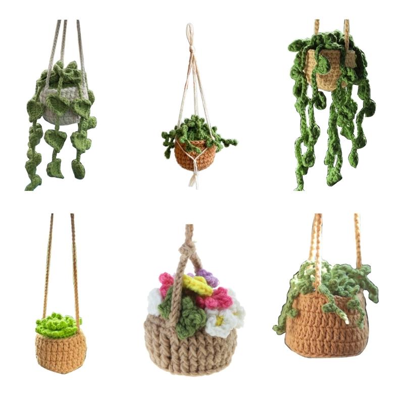 Rearview Mirror Charms- Knitted Small Hanging- Plant for Car Home-Decoration
