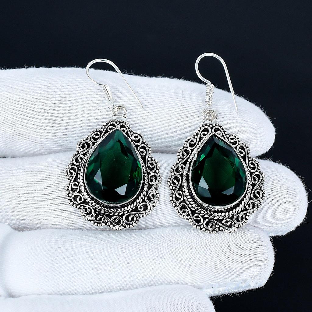 Green Tourmaline Gemstone Earrings, 925 Sterling Silver Earrings, Silver Earrings For Gift, Green Tourmaline Dangle Drop Earrings For Birthday Gifts