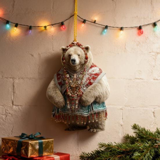 Polar Bear Christmas Ornament Cute Bear Xmas Tree Ornament 2D Acrylic Hanging Pendant for Car Interior Home Decor