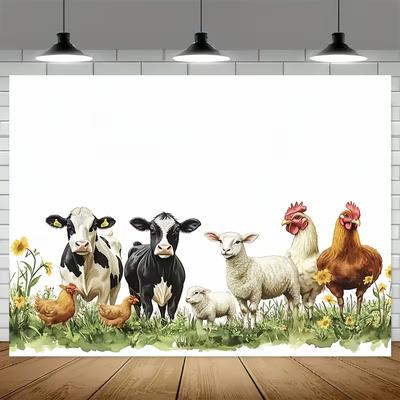 2D Rustic Barnyard Animal Backdrop Cloth for Photo Shoot & Events