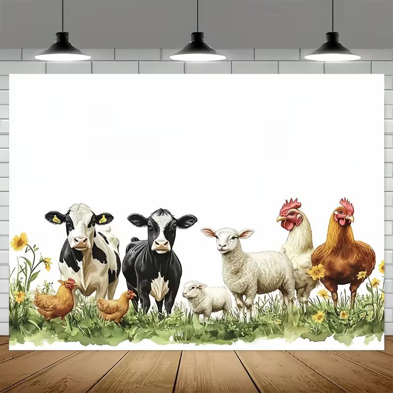 2D Rustic Barnyard Animal Backdrop Cloth for Photo Shoot & Events 47.2x31.5inch/120*80cm