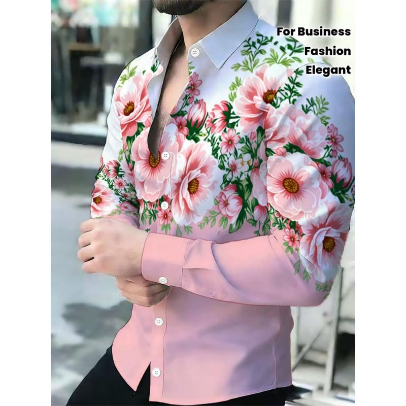 Men'S Print Long-Sleeve Shirt, Stylish Slim Fit for Business Casual, Easy And Elegant Top for Spring And Summer