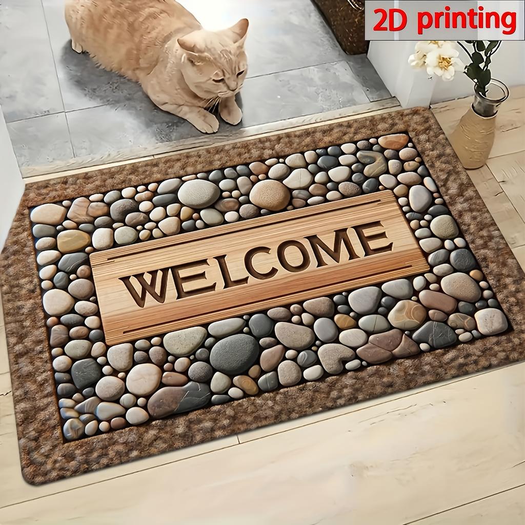 1pc Welcome Home Non-Slip Door Mat - Durable, Machine Washable Mat with Stone Pattern & Wood Texture Design - Perfect for Farmhouse Decor, All-Season