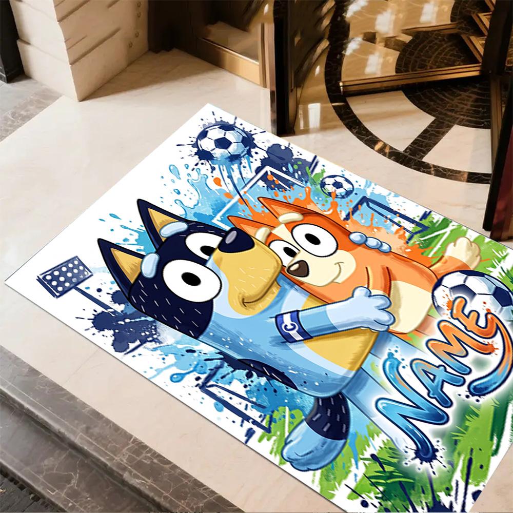 Blue Dog Soccer Fun Customize Text Floor Rug Office Rug Perfect for Balcony Entryway Kitchen Outdoor Anti-slip Rug Office Home Decor