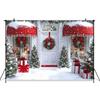 Mocsicka Christmas Photography Background Xmas Tree House Door Window Snow Decorations Child Adult Family Holiday Party Backdrop