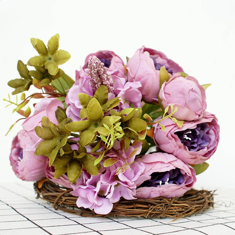 

Пион 13-головочный в европейском стиле, имитация цветка, букет осенних пионов с обмоткой сердцевины, украшение для дома, реквизит для съемки, свадебные шелковые цветы