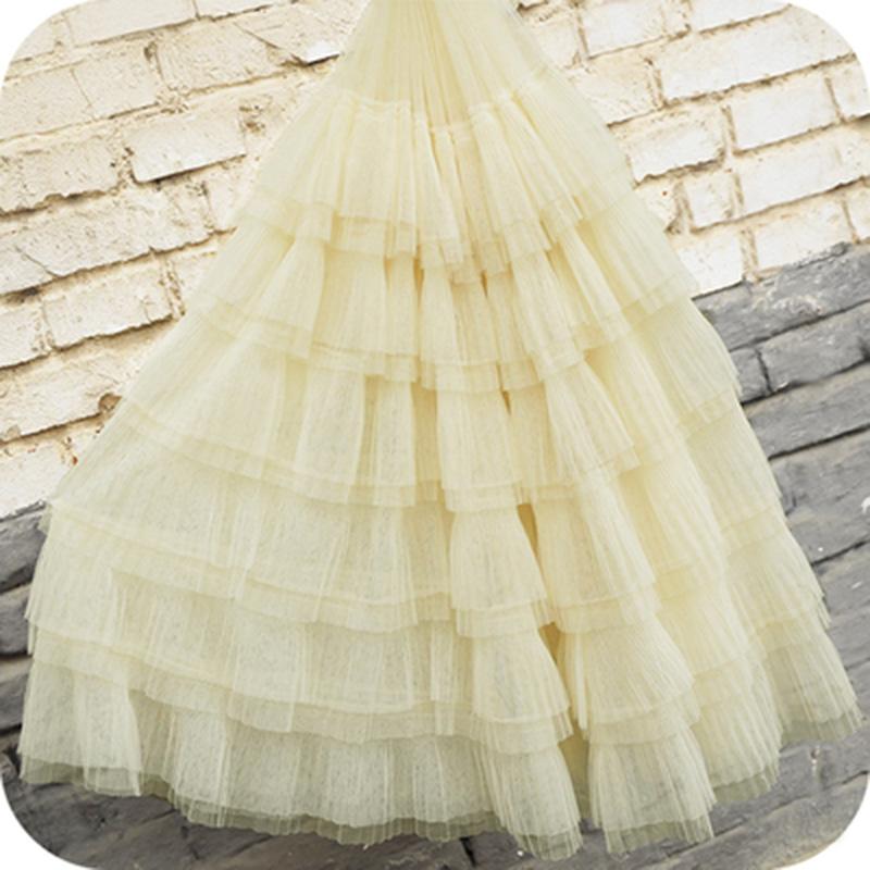 100*70cm Ruffled Tulle Lace Cake Skirt Pleated Mesh Lace Fabric Wedding Dress Fluffy Skirt Diy Sewing Lace Trim Fabric