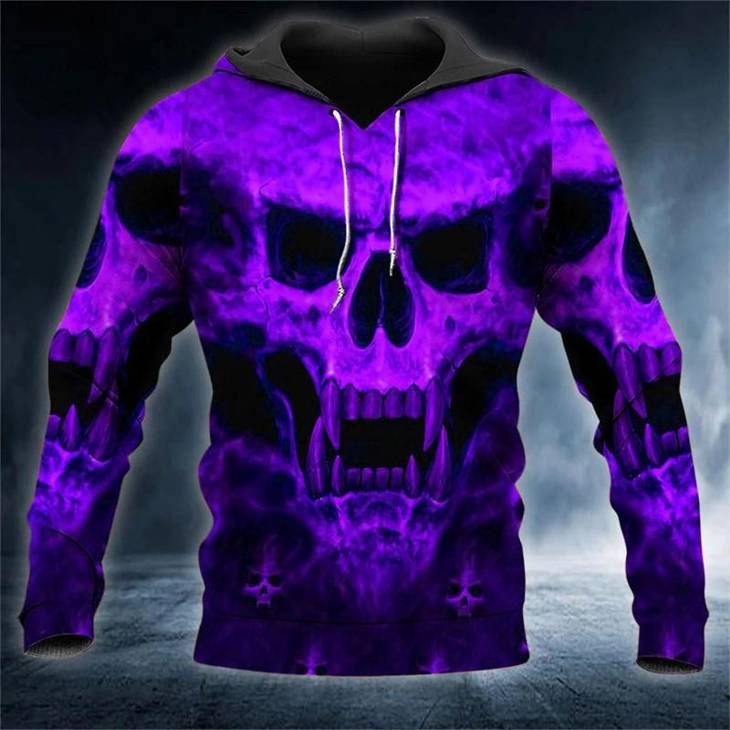 Skull Flame 3D Print Hoodies Hip Hop Street Style Outdoor Long Sleeve Hooded Sweatshirt Casual  Sports Daily Streetwear