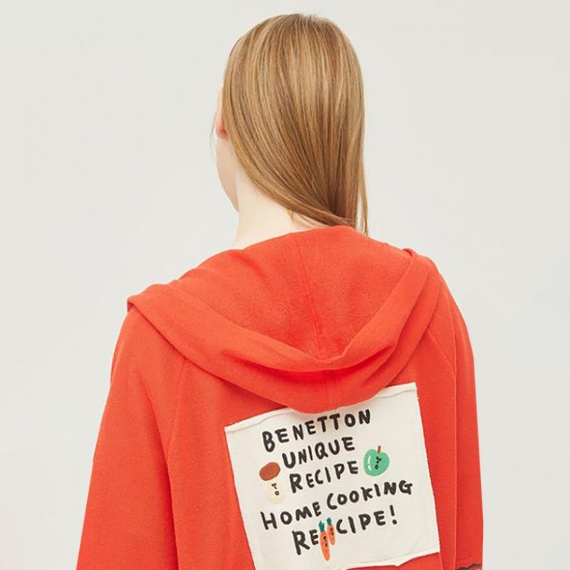  Benetton  Benetton Back Patch Knit Hooded Zip Up CaRdigan Bakca8431 Rd